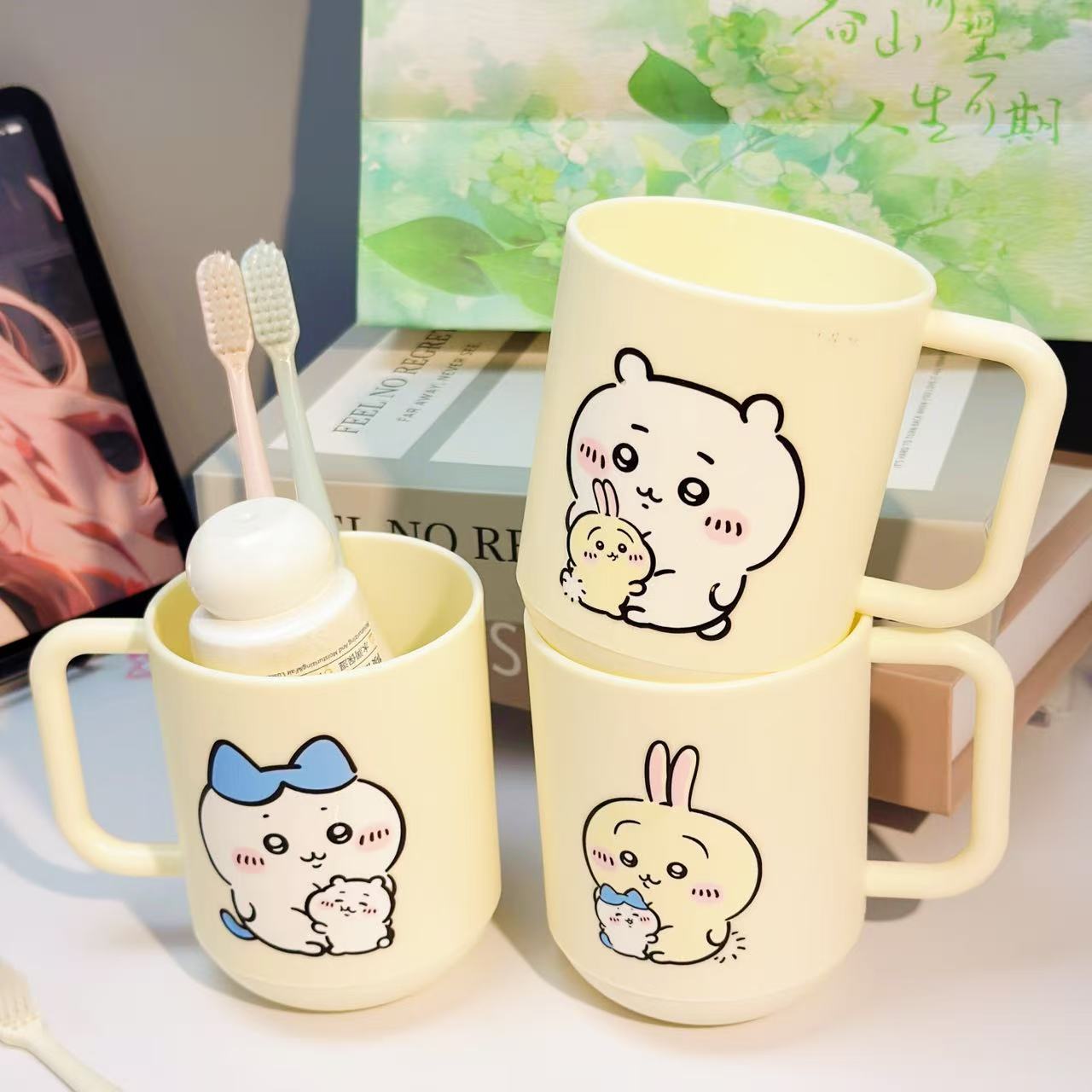 Home Bathroom Equipment - ちいかわうさぎハチワレ プラスチック製うがいカップ かわいい漫画風カップル歯ブラシマグ 浴室用防カビ家庭用ウォッシュカップ ギフト