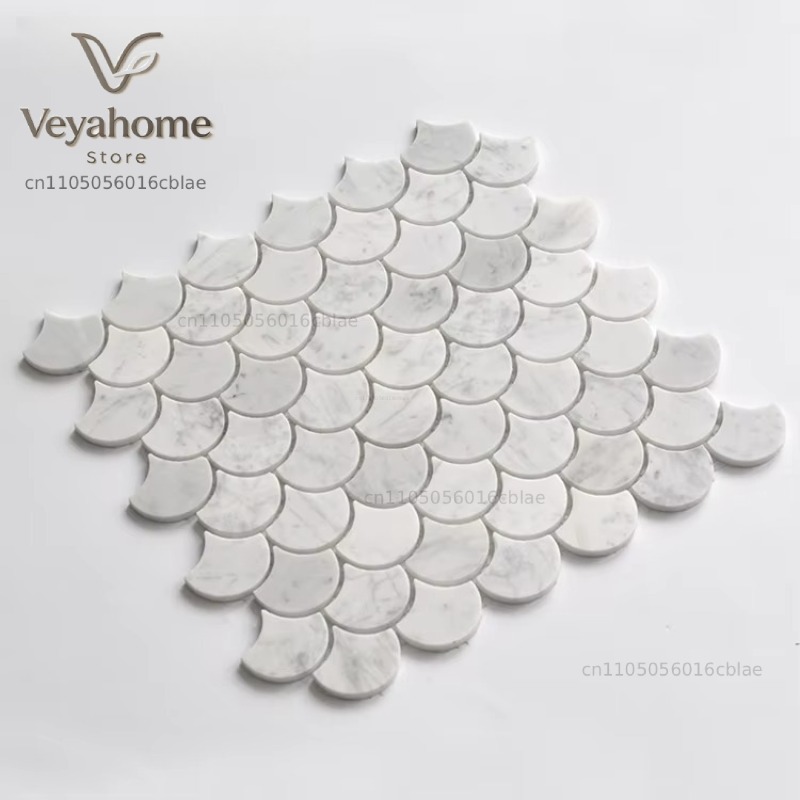 Home Bathroom Scales - 魚鱗模様の大理石モザイクタイル（バスルームとキッチン用）- スタイリッシュな家のためのエレガントな壁や床の装飾