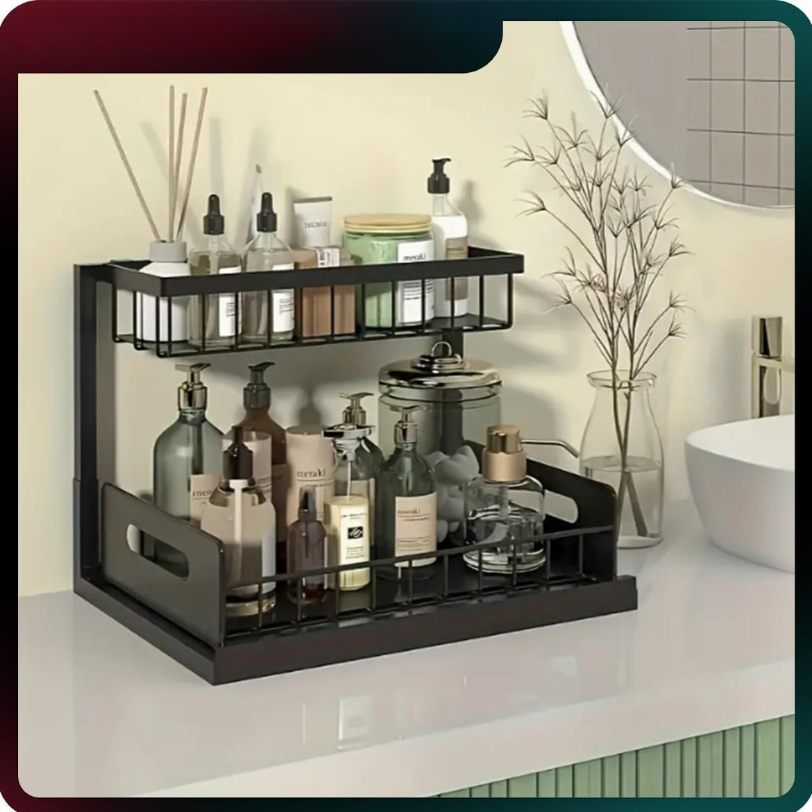 Home Bathroom Organizer - 頑丈なプルアウト式キャビネットオーガナイザー、シンク下収納ラック、金属製スライド式引き出し棚、キッチン、バスルーム、食器棚、パントリー、クローゼット用の省スペース、多目的ホームオーガナイザー