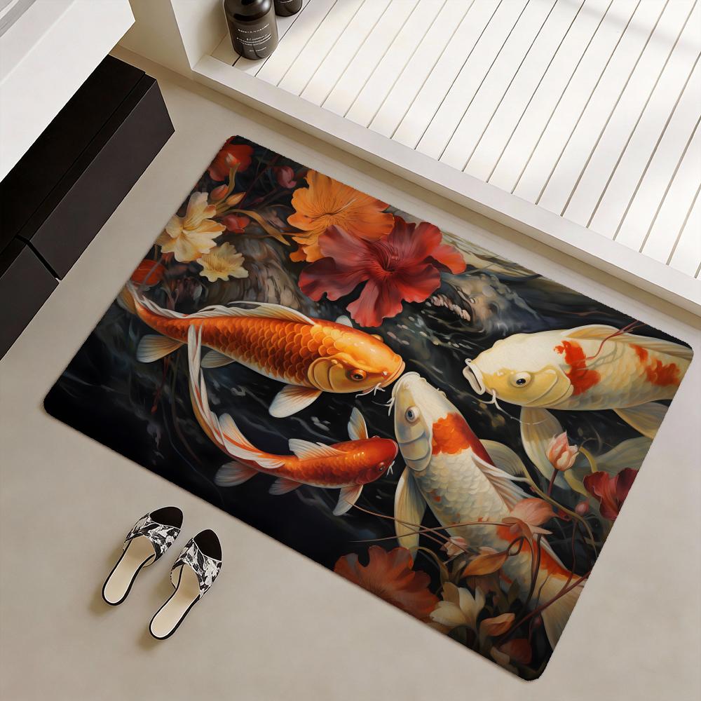 Home Goods Bathroom Rugs - 幸運をもたらす鯉の魚のフロアマット ソフトフランネル滑り止めドアマット - リビングルームの家の装飾用の厚手の敷物