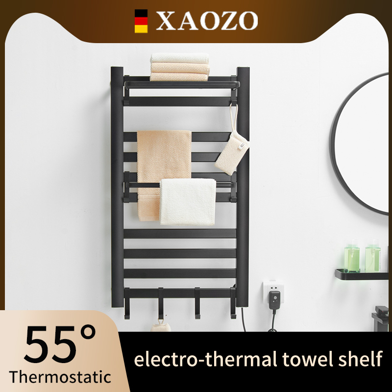 Towel Warmer Electric - 熱可塑性フィルター付き電気バスタオル,サーモスタット用コンプレッサーホルダー,黒,家庭用,55 ℃