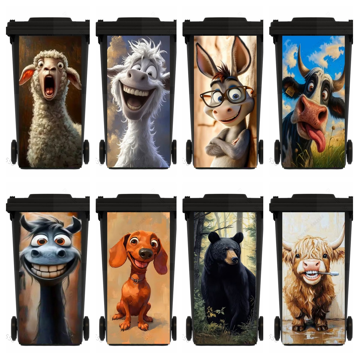 Home Bathroom Trash Can - 面白い漫画の馬のゴミ箱ステッカー笑顔の動物猫羊ビニールデカール家の装飾防水滑り止めゴミ箱装飾簡単お手入れ