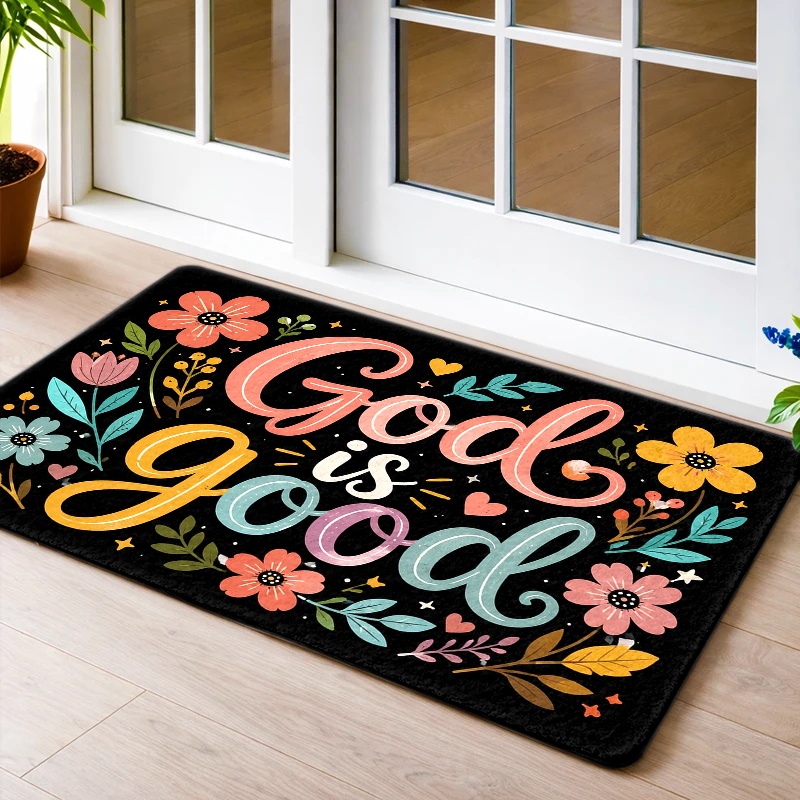 Home Goods Bathroom Rugs - 1枚、洗えるドアマット、クリスチャン・ゴッド・イズ・グッドの花柄プリントバスマット、キッチンラグ、寝室サイドラグ