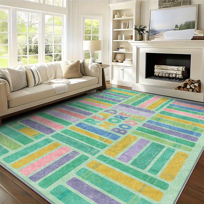 Home Goods Bathroom Rugs - パステルレインボーストライプのポジティブな言葉入りエリアラグ、カラフルなテキストスローガン入り滑り止めフロアカーペット、玄関やリビングルームに最適