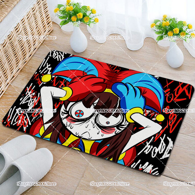 Home Goods Bathroom Rugs - 漫画アメージングサーカスベルベットドアマットフロアラグバスルームドアマット玄関マットアニメポンニーカーペット家の装飾ノンスリップギフト
