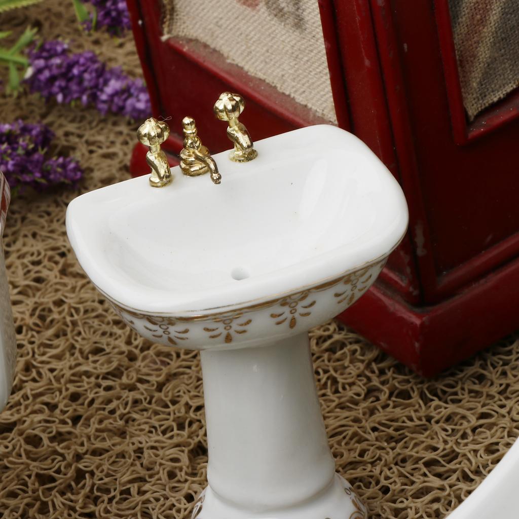 Home Bathroom Sink - セラミックドールハウスバスルームセットミニチュア浴槽トイレシンクミラー1 12スケールDIYミニホームデコレーション用