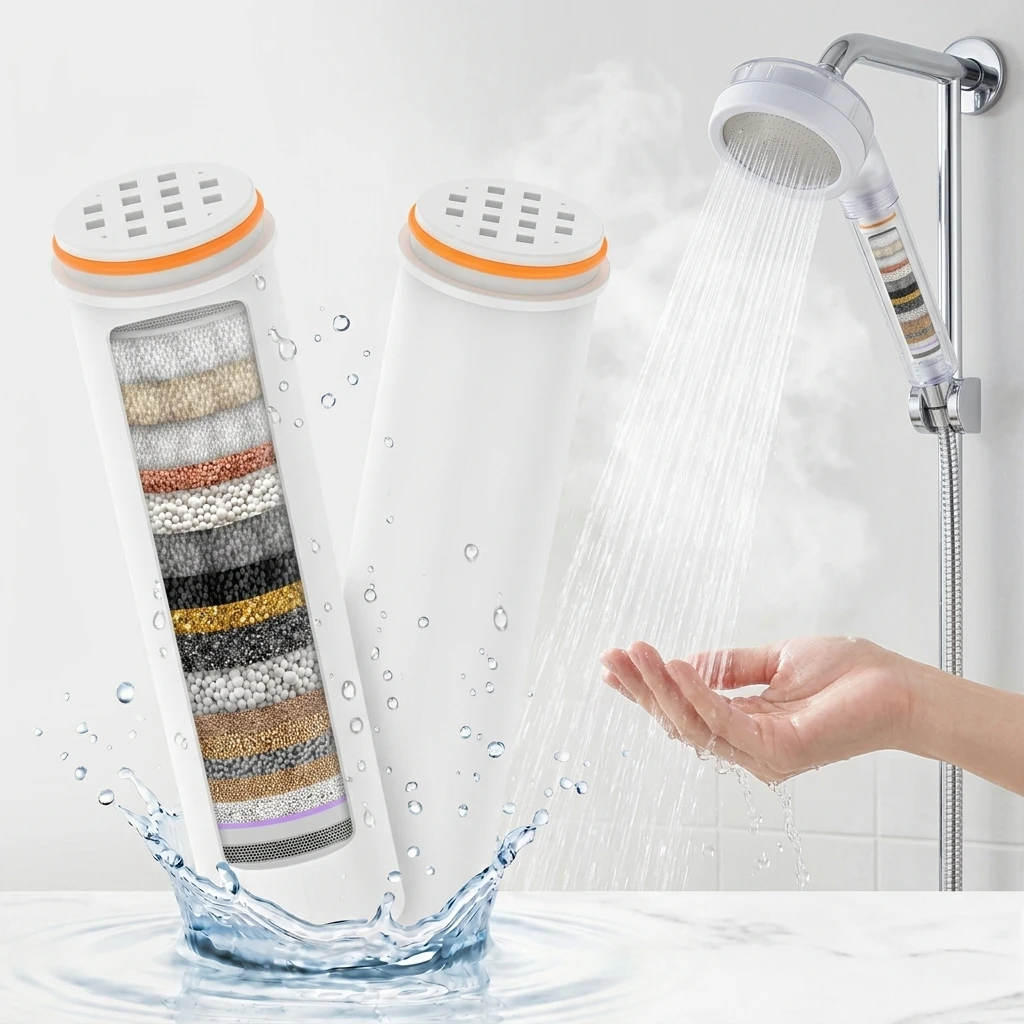 Home Bathroom Water Filter - 2個入りシャワーヘッド交換用フィルター 塩素除去 活性炭フィルター 硬水の水質改善 残留物除去