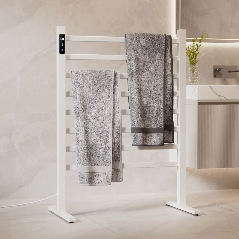 Towel Warmer Electric - アルミニウム製、電気式、タッチスクリーンタイマー付き、温度調節可能なタオルウォーマー、浴室や家庭用、床置き式タオル乾燥機