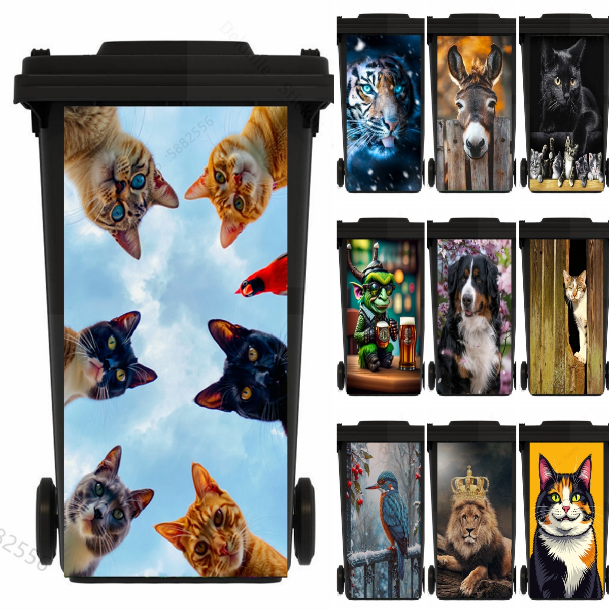 Home Bathroom Trash Can - 愛らしい動物猫ゴミ箱ステッカー面白い犬馬キッチン装飾取り外し可能な防水ビニール家の装飾壁デカール