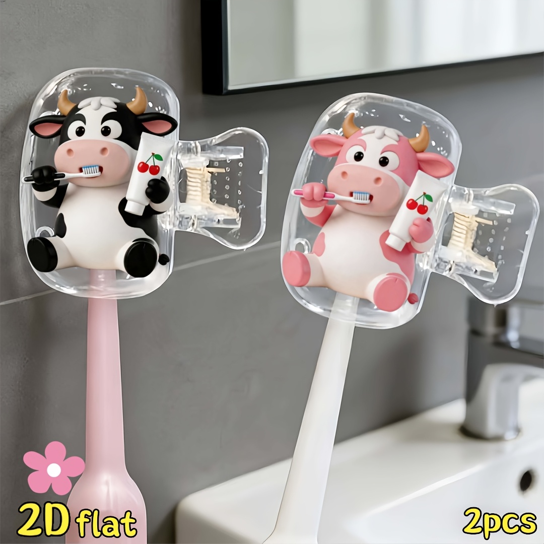 Home Essentials Bathroom Storage - 2個入り牛型歯ブラシホルダー、透明蓋付き旅行・家庭用収納オーガナイザー、バスルーム、寝室、旅行の必需品に最適