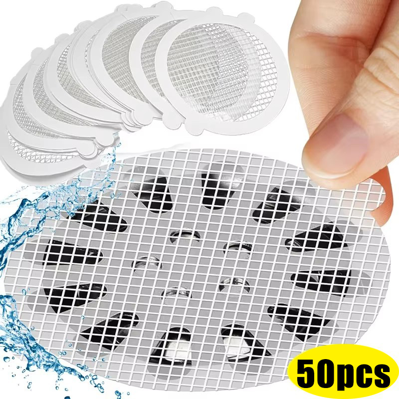 Home Bathroom Water Filter - 10-50pc 使い捨てメッシュ床排水ステッカーヘアキャッチャーストッパー浴室シャワー排水カバーアンチブロッキングフィルターシンクストレーナー