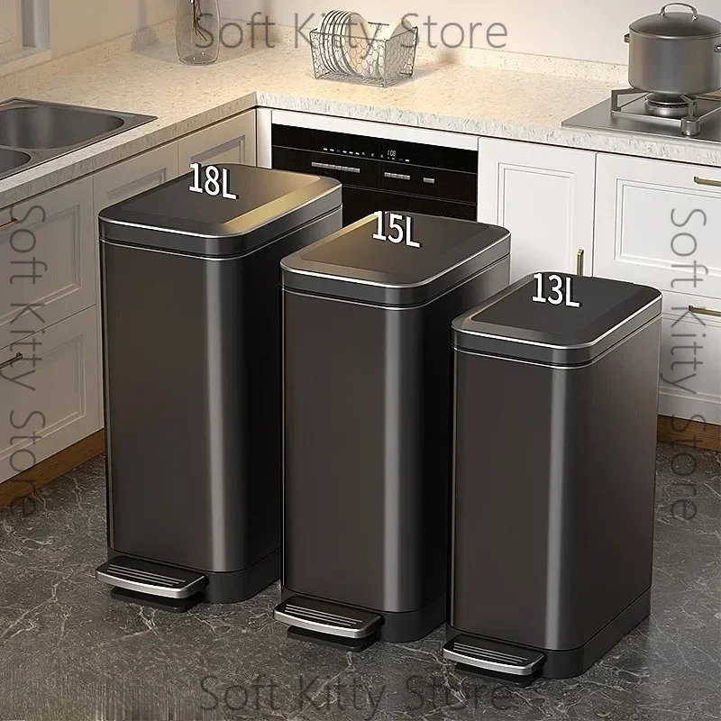 Home Bathroom Trash Can - 12/15/18L ゴミ箱 蓋付きステンレス製 耐臭性 家庭用ゴミ箱 キッチン/バスルーム用