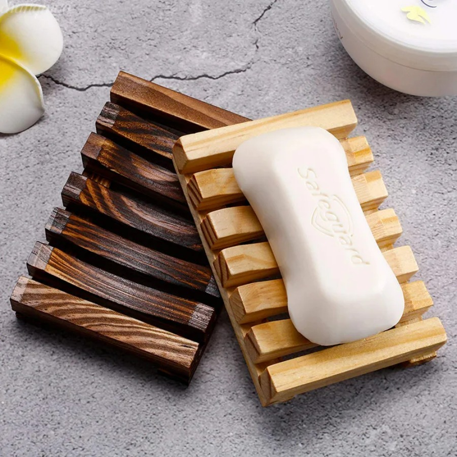 Home Essentials Bathroom Storage - 天然竹製石鹸ホルダー、木製水切りラックで石鹸を乾燥・清潔に保ち、浴室収納オーガナイザー、防カビ加工の家庭必需品