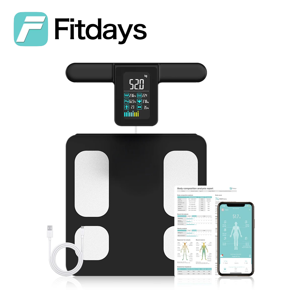 Home Bathroom Scales - Fitdays 8 電極体脂肪計、体重と脂肪、BMI、筋肉量 28 ボディインデックス用の 8