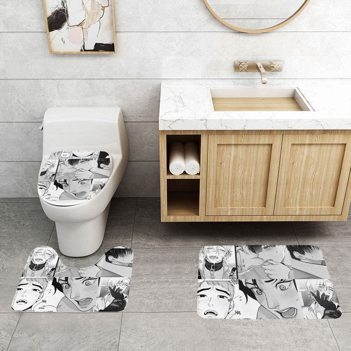 Home Goods Bathroom Rugs - The Good Yaoi Boys 3 個バスマットバスルームセットトイレ蓋カバー家の装飾ノンスリップカーペットフロアラグ