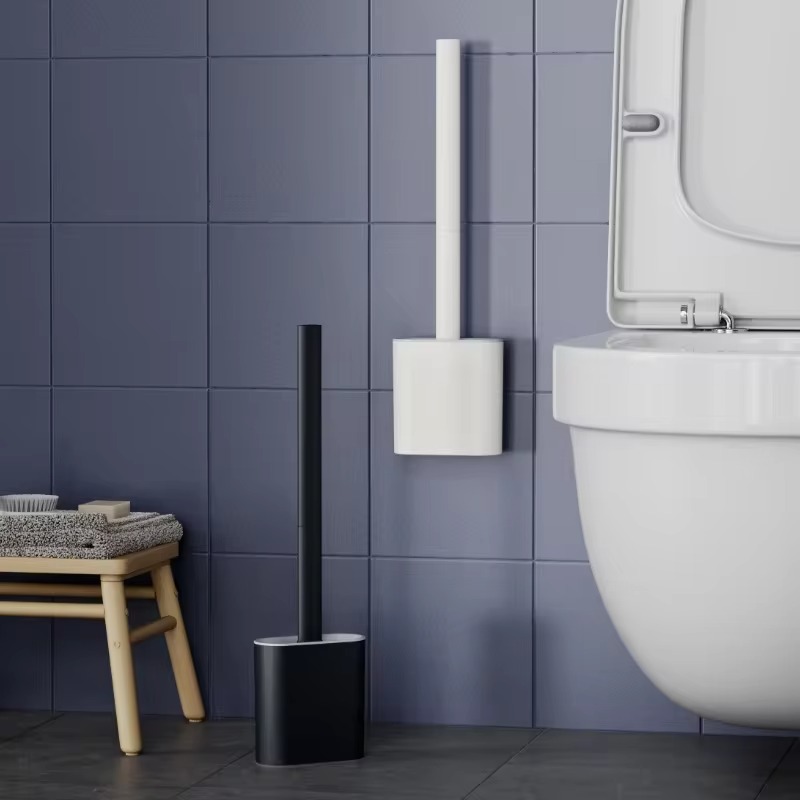 Home Bathroom Cleaning - 1PC 黒壁掛けトイレブラシシリコーンフラットブラシヘッドトイレブラシクリーナーブラシセットトイレクリーニングブラシ浴室