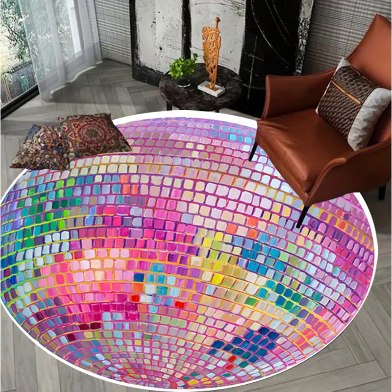 Home Goods Bathroom Rugs - カラフルな正方形のパターンの丸いフロアマット明るい敷物寝室のサイドマットやリビングルームに最適