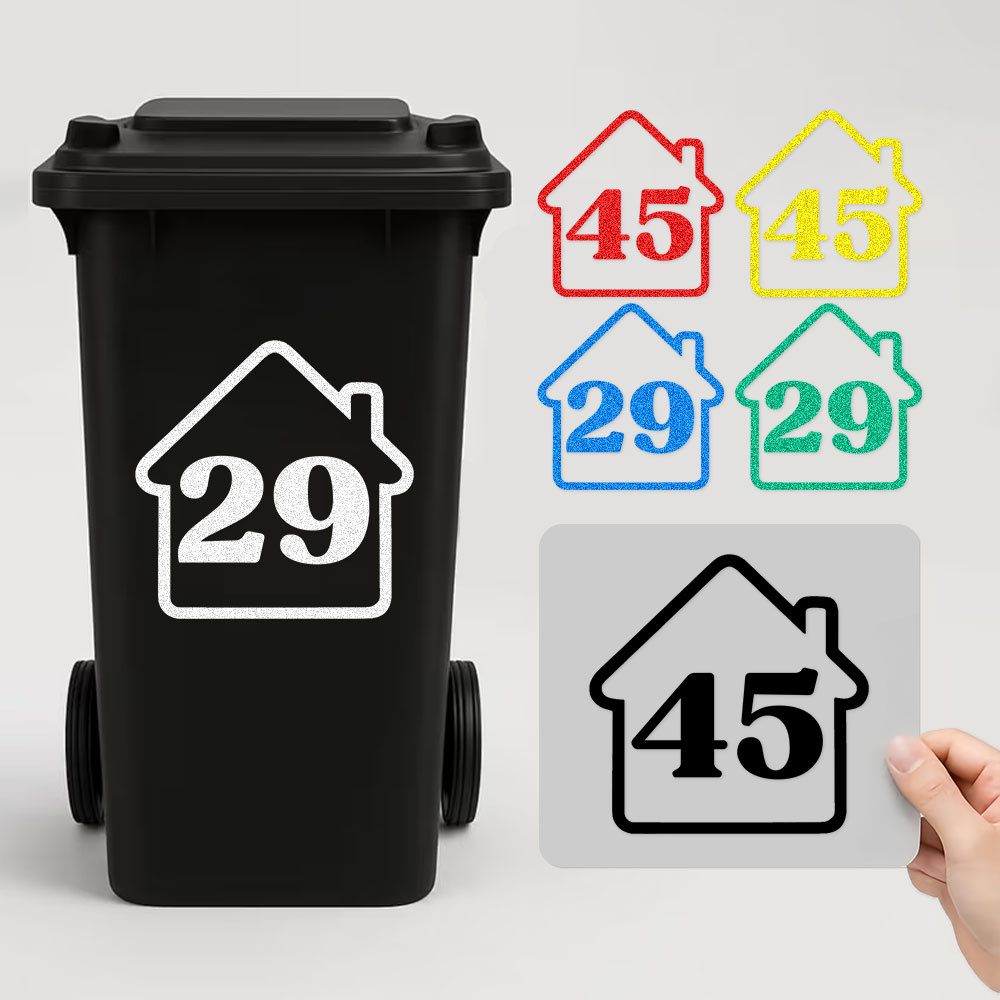 Home Bathroom Trash Can - 3 個カスタム反射ゴミ箱家番号ステッカーパーソナライズされた防水ビニールステッカー新しい家の装飾高さ 20/25 センチメートル