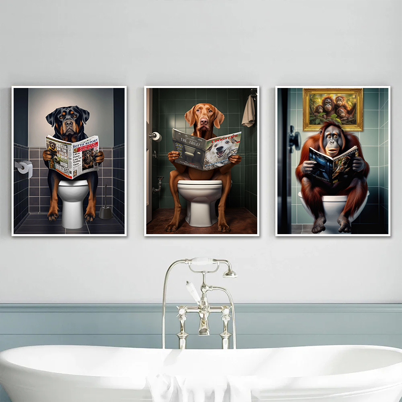 現代の動物トイレポスターキャンバス絵画やプリント壁アート部屋 - Home Bathroom Toilet のレビューと価格