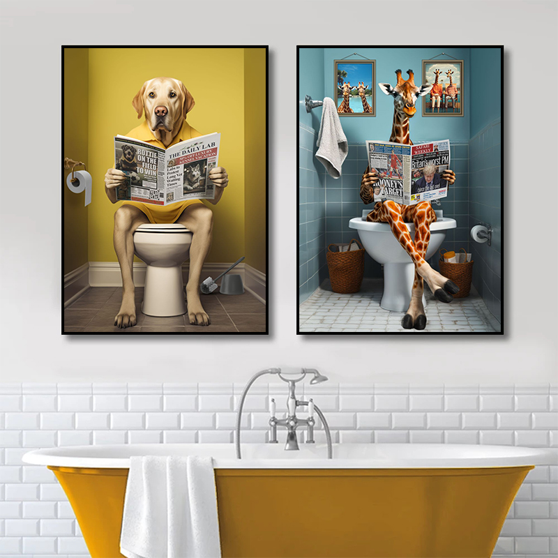 現代の動物トイレポスターキャンバス絵画やプリント壁アート部屋 - Home Bathroom Toilet のレビューと価格