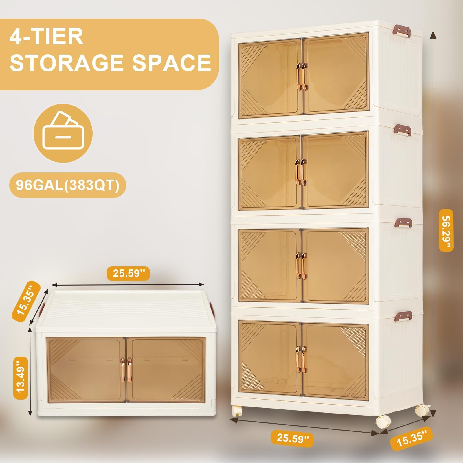 幅25インチ、4段の蓋付きローリング収納ビン、383QT折り - Home Essentials Bathroom Storage のレビューと価格