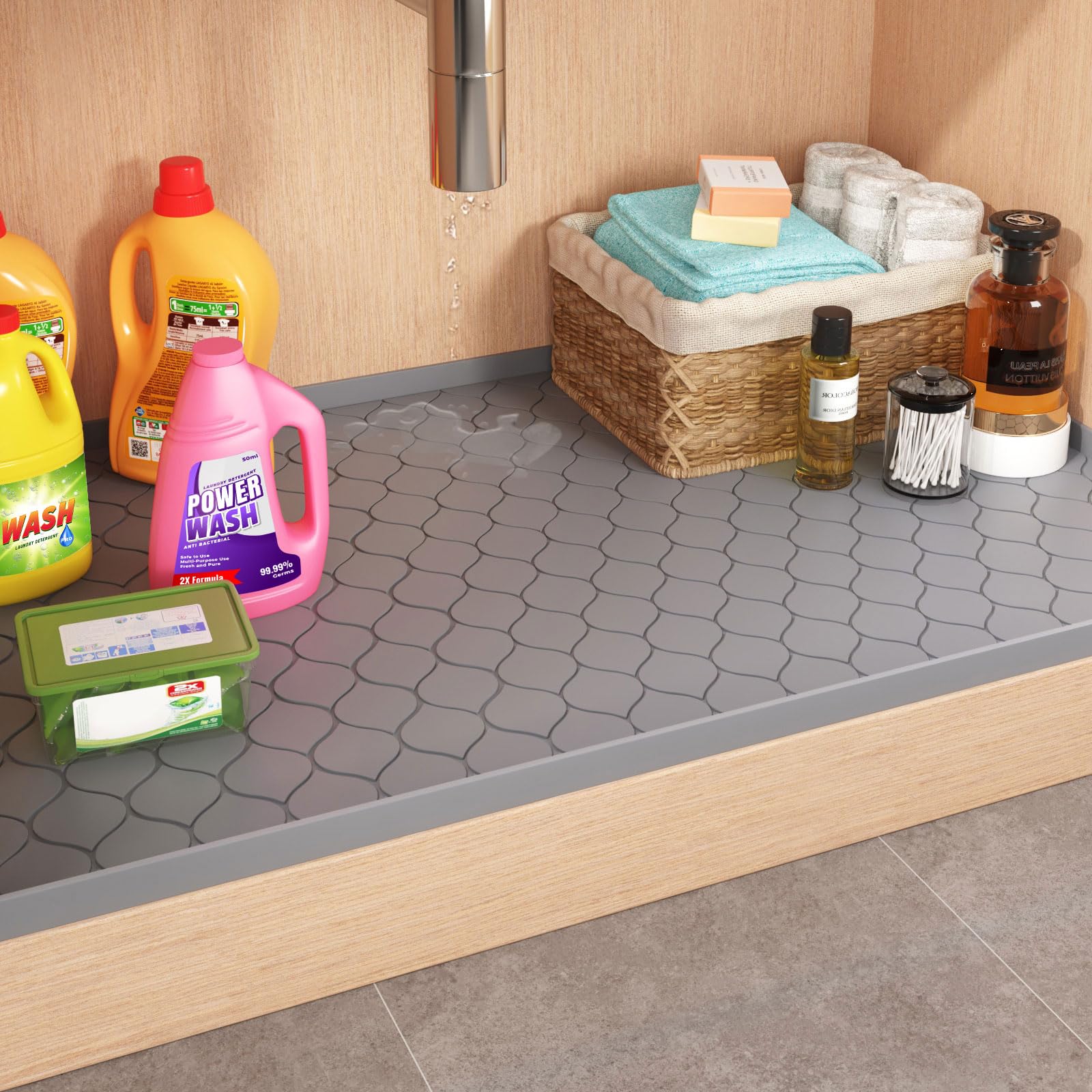 シリコン製シンク下マット キッチン必需品ガジェット、棚ライナ - Home Essentials Bathroom Storage のレビューと価格