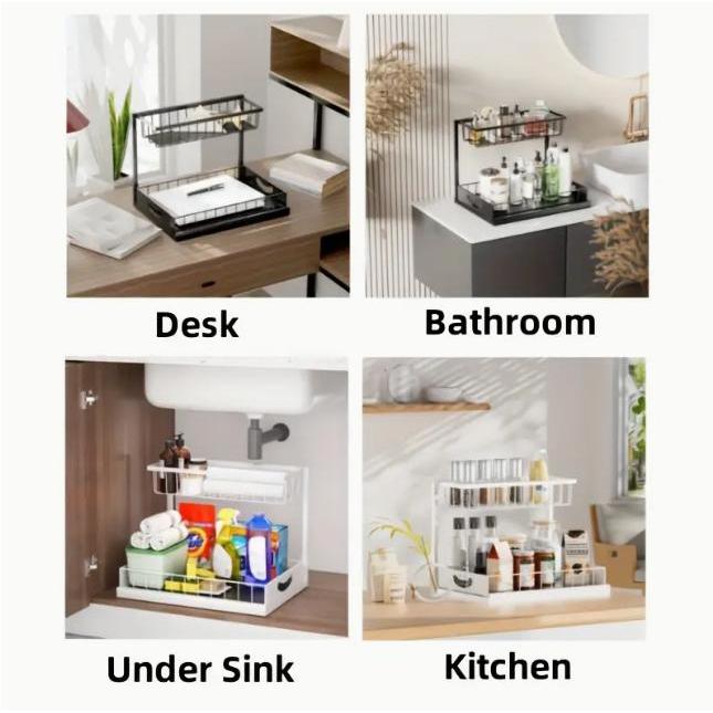 頑丈なプルアウト式キャビネットオーガナイザー、シンク下収納ラ - Home Bathroom Organizer のレビューと価格