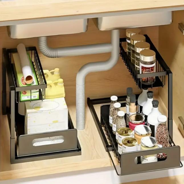 頑丈なプルアウト式キャビネットオーガナイザー、シンク下収納ラ - Home Bathroom Organizer のレビューと価格