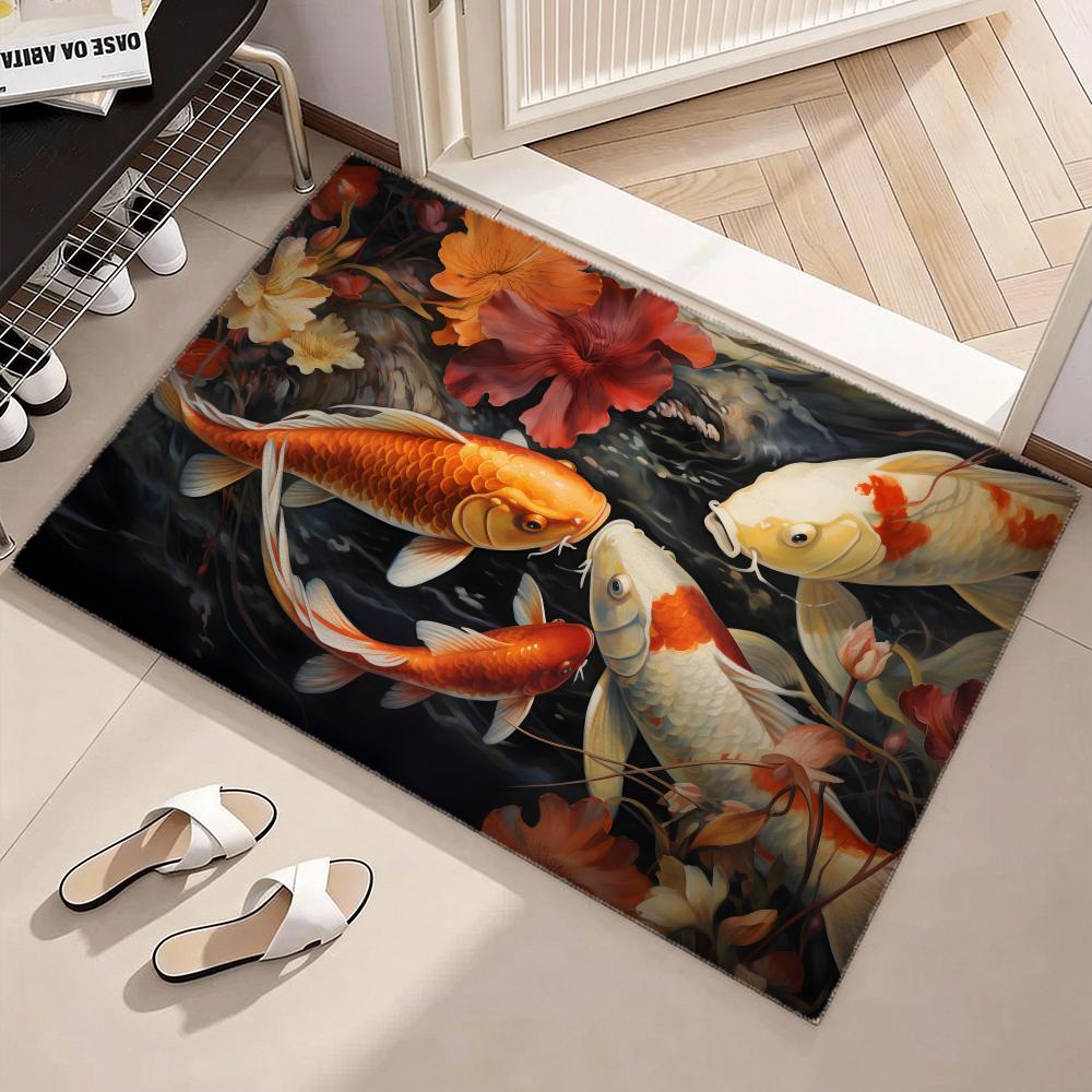 幸運をもたらす鯉の魚のフロアマット ソフトフランネル滑り止め - Home Goods Bathroom Rugs のレビューと価格