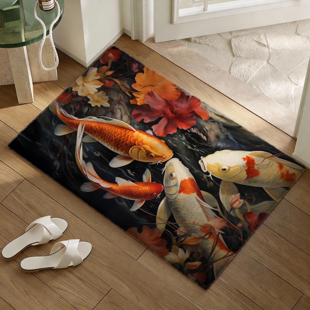 幸運をもたらす鯉の魚のフロアマット ソフトフランネル滑り止め - Home Goods Bathroom Rugs のレビューと価格
