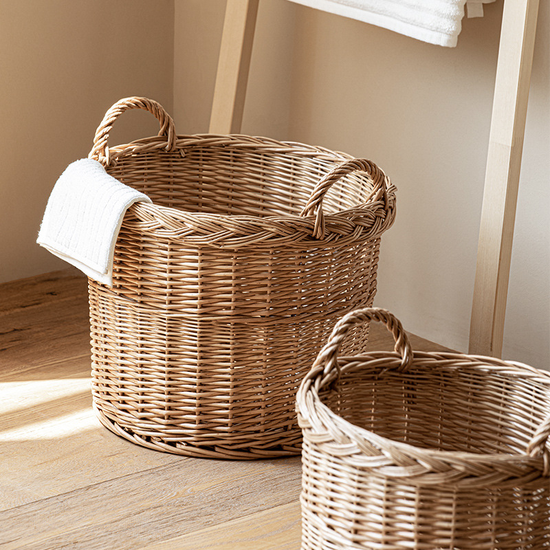 編み込み式ランドリーバスケット、ハンドル付きラタン製ダブルバ - Home Essentials Bathroom Storage のレビューと価格