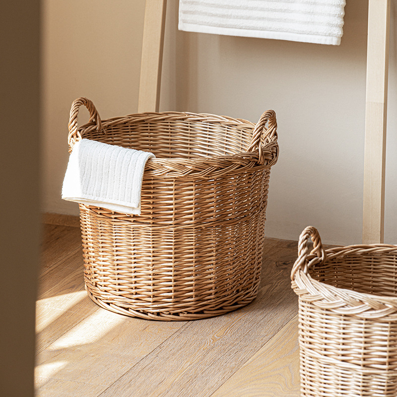 編み込み式ランドリーバスケット、ハンドル付きラタン製ダブルバ - Home Essentials Bathroom Storage のレビューと価格