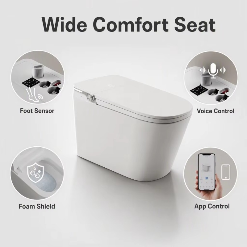 ホワイトスマートトイレ、スクエアボウル、床置き型、ヒーター付 - Home Bathroom Toilet のレビューと価格
