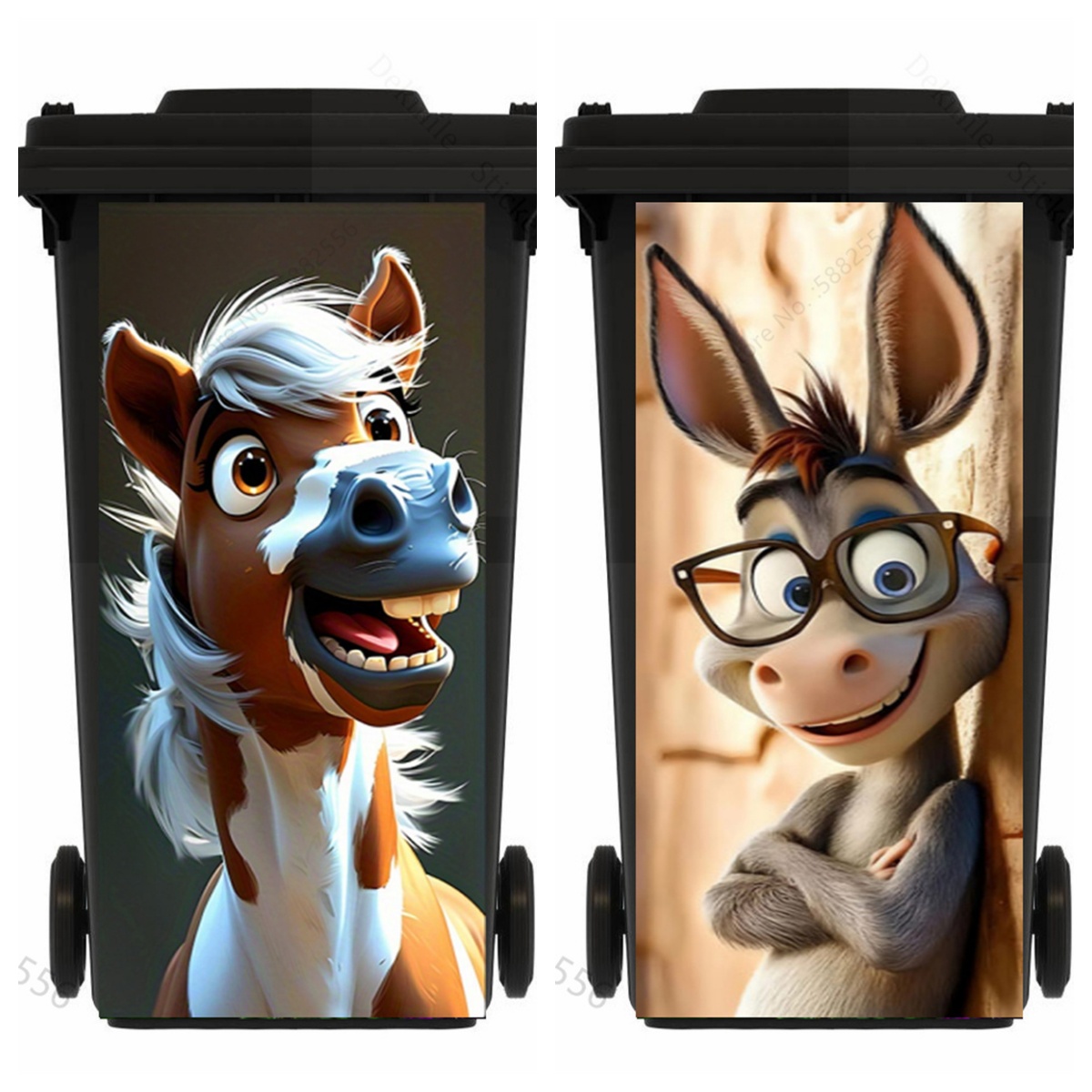 面白い漫画の馬のゴミ箱ステッカー笑顔の動物猫羊ビニールデカー - Home Bathroom Trash Can のレビューと価格