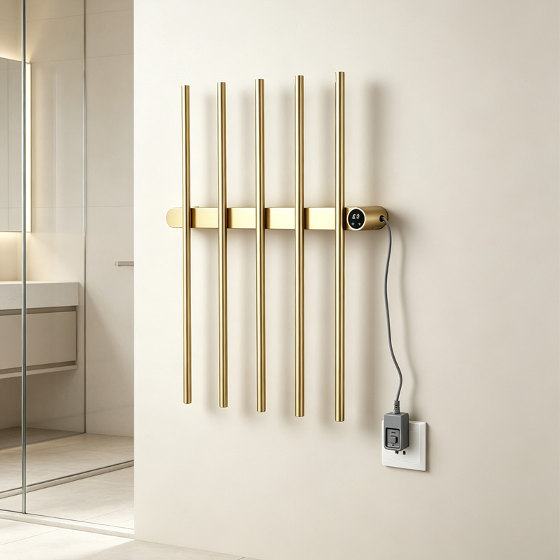 ブラッシュドゴールド縦型電気タオルラック 温度・時間制御機能 - Towel Warmer Electric のレビューと価格