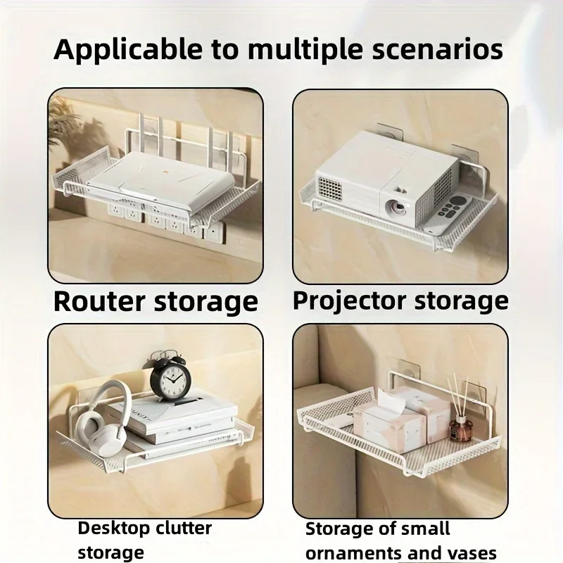 穴あけ不要の壁掛け式ルーターシェルフ。金属製メッシュ素材で、 - Home Bathroom Organizer のレビューと価格