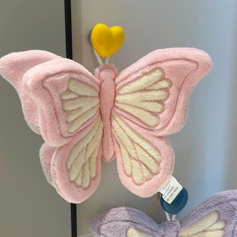かわいい蝶柄のハンカチ、超吸水性のコーラルフリース製ハンドタ - Home Bathroom Cleaning のレビューと価格