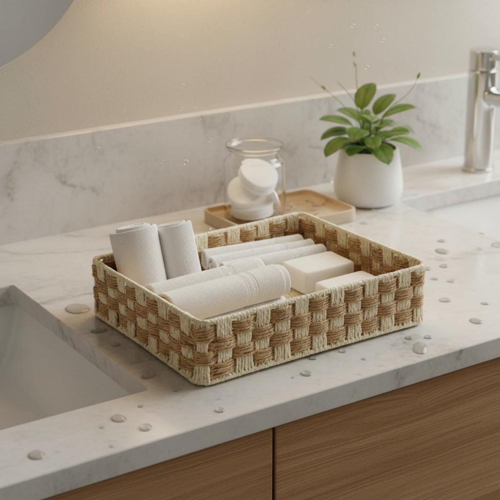 ミニマルなデザインの和風編みバスケット。おもちゃ、本、お菓子 - Home Essentials Bathroom Storage のレビューと価格