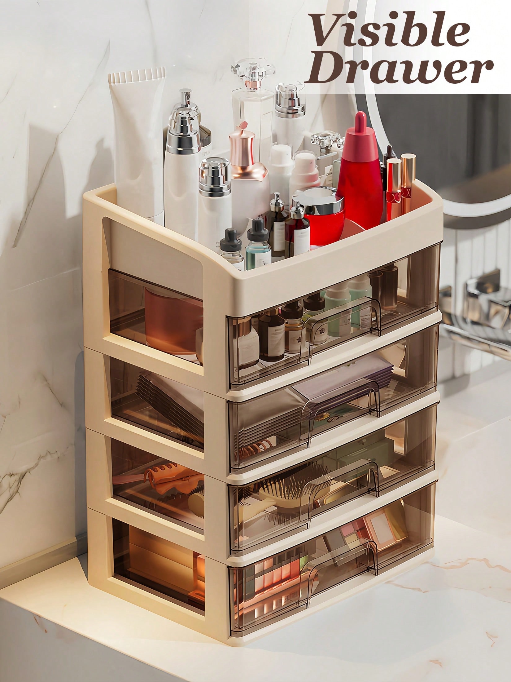 メイクアップ収納オーガナイザー、メイク用品収納引き出し、透明 - Home Essentials Bathroom Storage のレビューと価格