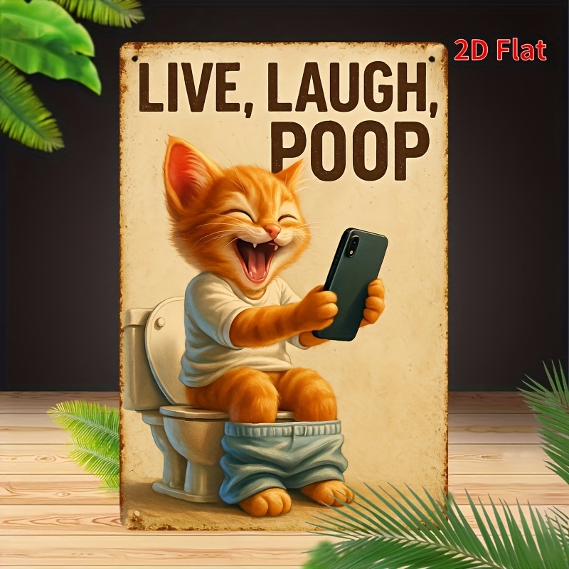 トイレに座っている面白い猫 メタルウォールアート - ヴィン - Home Bathroom Toilet のレビューと価格