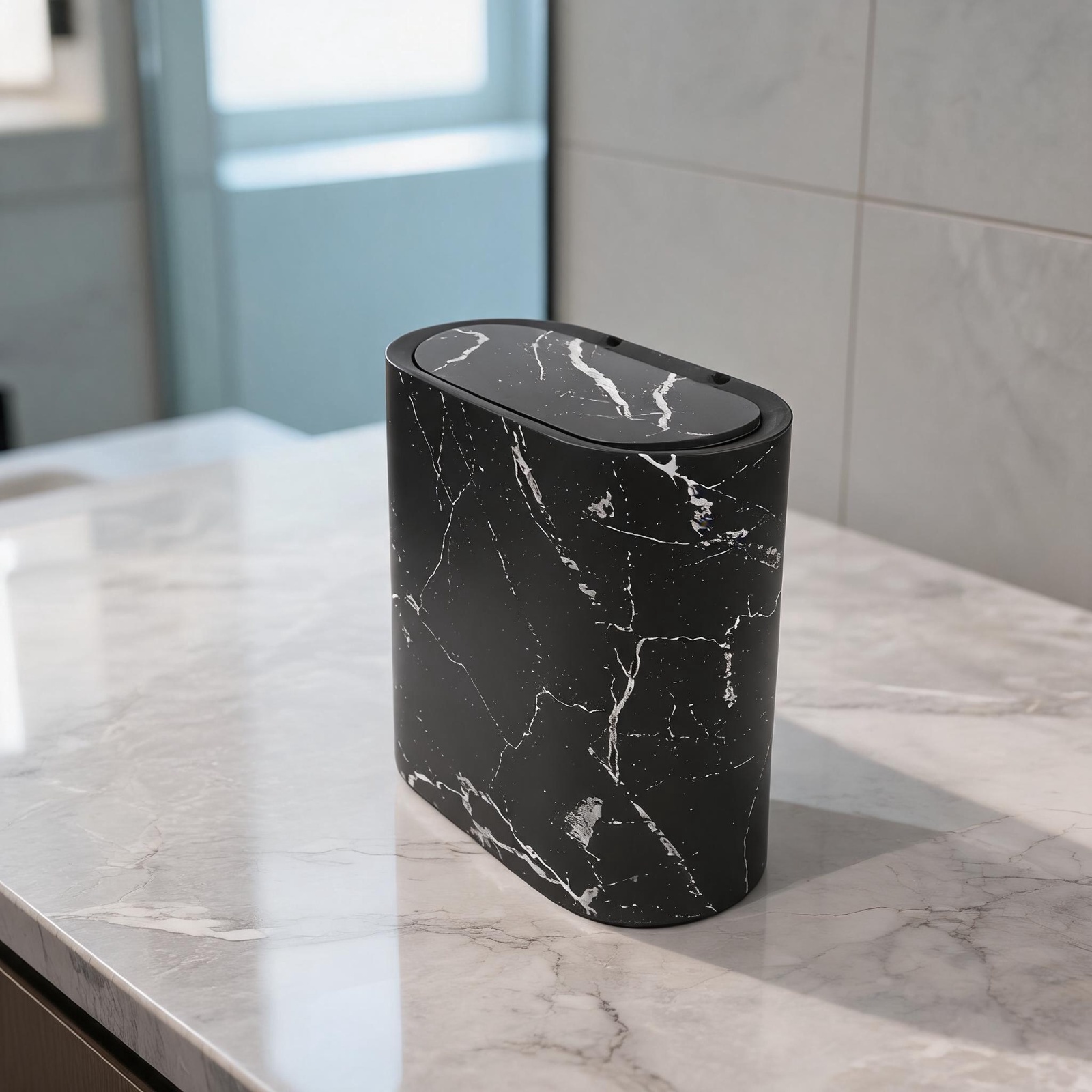 大理石模様のスリムな蓋付きゴミ箱、PP素材、家庭、ホテル、学 - Home Bathroom Trash Can のレビューと価格
