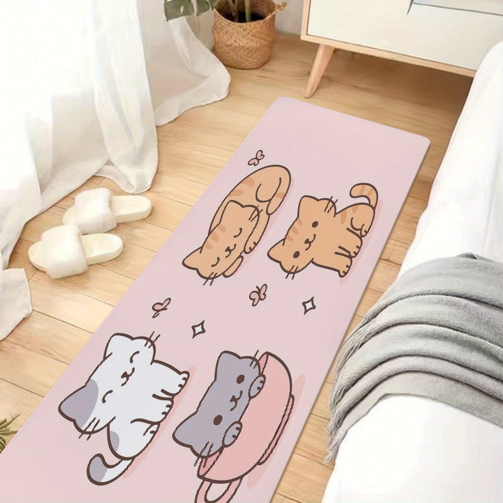 かわいいカワイイ漫画の子猫ティーカップバタフライランナーラグ - Home Kitchen Bathroom Cleaning のレビューと価格