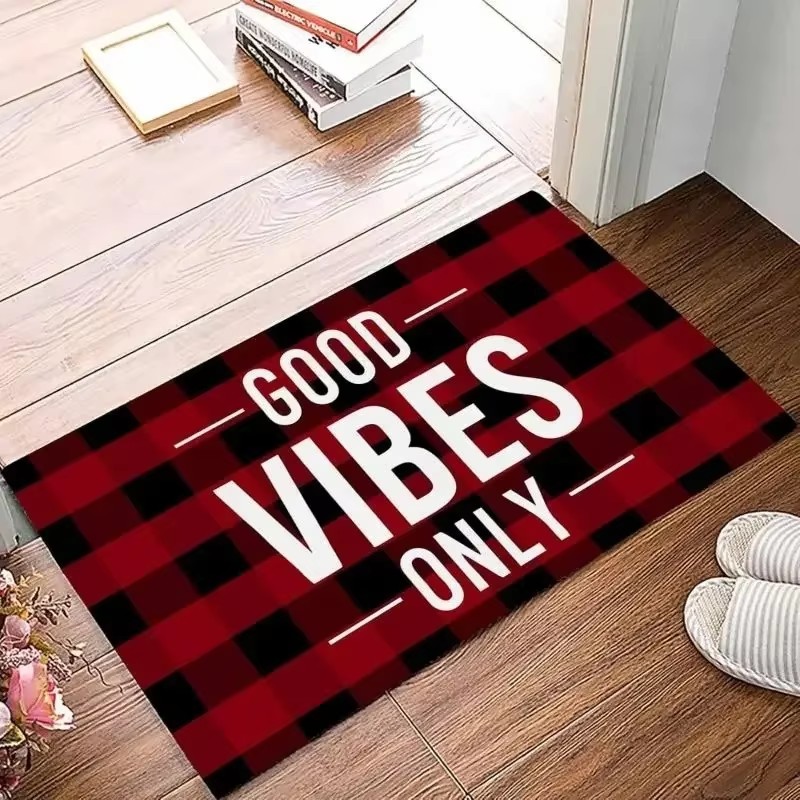 ポジティブな言葉がプリントされた、滑り止め加工の玄関マット。 - Home Goods Bathroom Rugs のレビューと価格