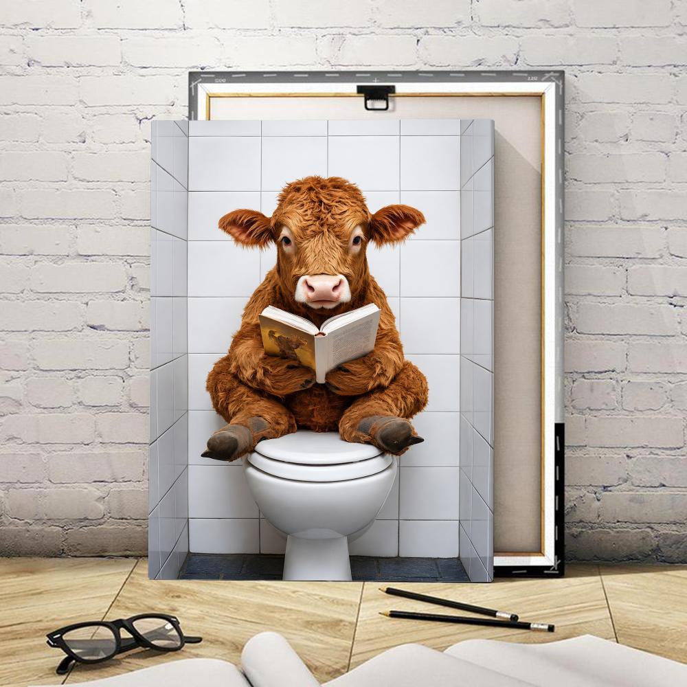 トイレで本を読む猫の壁画、HD木製フレーム入りキャンバスポス - Home Bathroom Toilet のレビューと価格